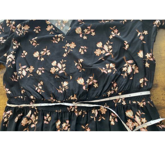 Old Navy Womens XL Black/Brown/Pink Floral Print V Neck Rayon Dress BOHO/Fairy - Picture 5 of 9